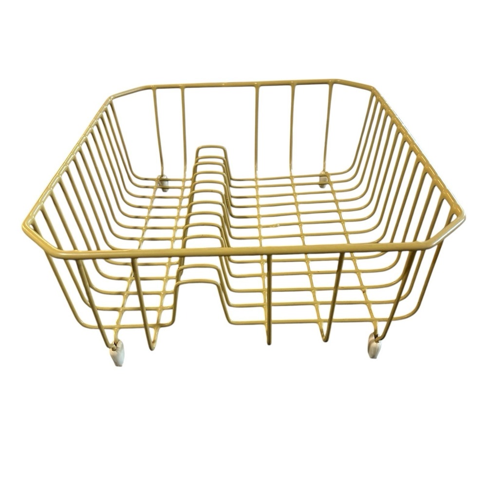 Vintage Rubber Coated Wire Dish Rack In Sink Yellow Drying 12x14 Drain Kitchen